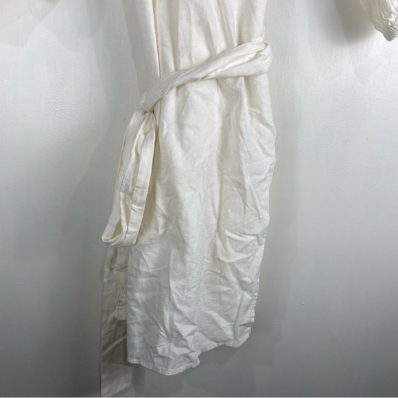 Banana Republic Linen Blend True Wrap Tie‎ Waist Puff Sleeve Mini Dress M (NWT) - Picture 3 of 9